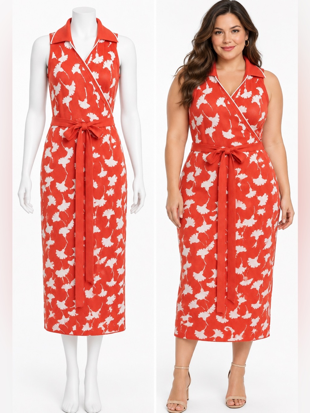 Diane von Furstenberg 1X Orange Floral Knit Belted Wrap Dress